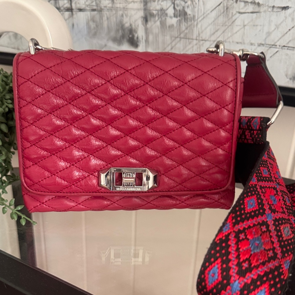 REBECCA MINKOFF Quilted Red Leather Crossbody Bag Classic Designer Purse
